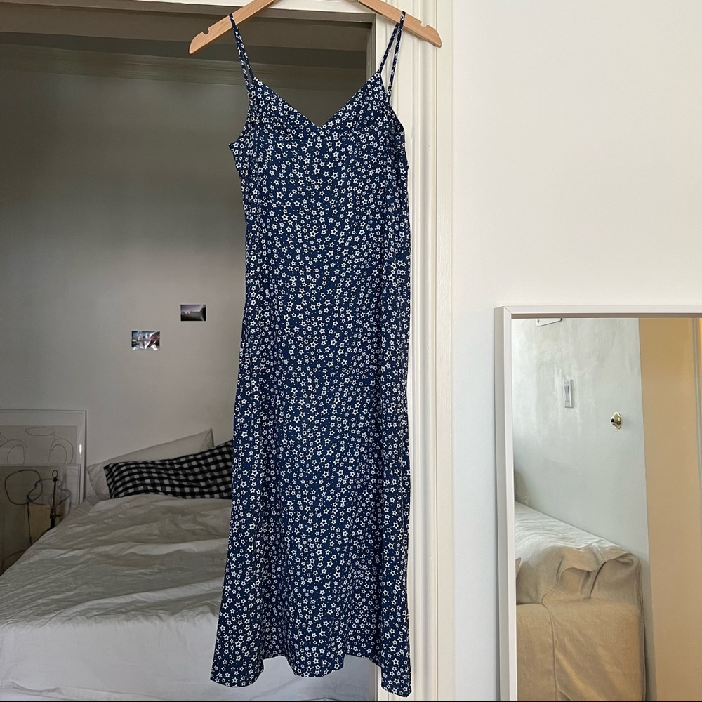Rouje dark blue star-print midi dress in size FR 36